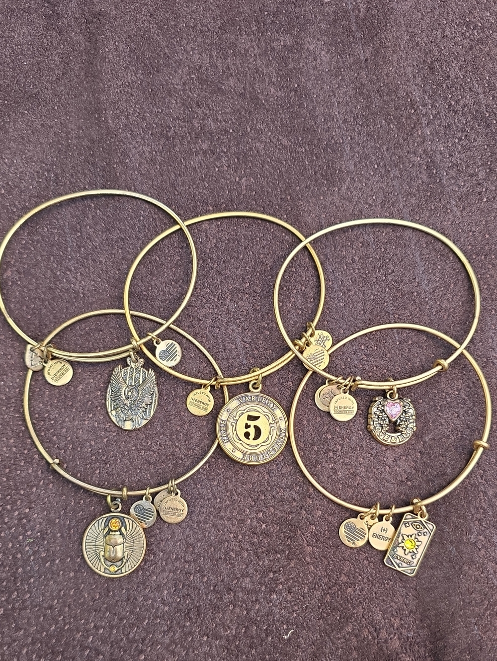 Alex and Ani Gold-Tone wire bangle  Charm Bracelet Set of 5